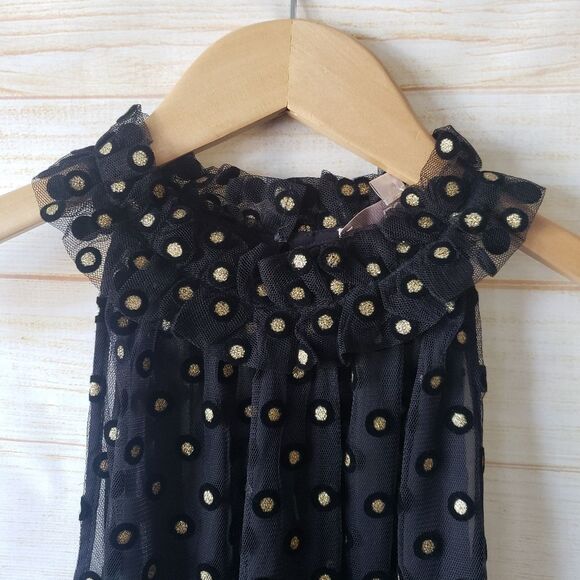 LOFT Metalilic Polka Dot Ruffle High Neck Sleeveless Mesh Shell Blouse Medium - Picture 3 of 10